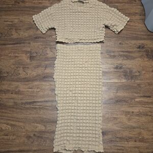 Dressed In Lala Tan Popcorn Shirt Skirt Outfit New XL